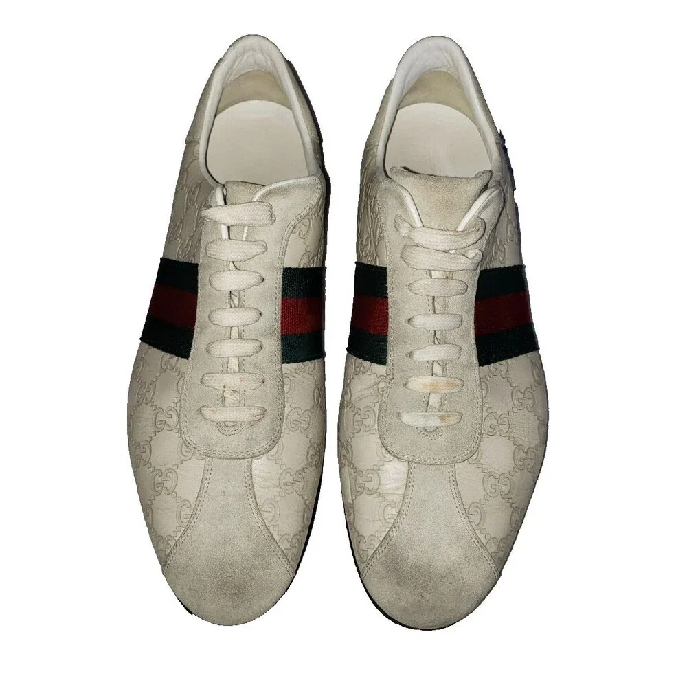 Gucci GG Monogram Mystic White Leather Shoes Trainers Men's Size 12.5G